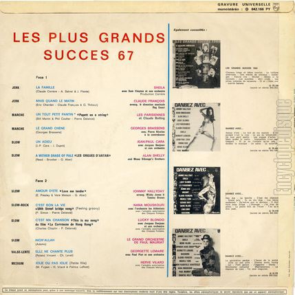 [Pochette de Les plus grand succs 1967 (COMPILATION) - verso]