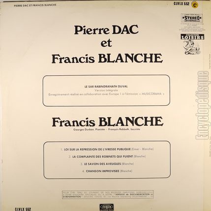 [Pochette de Le sr Rabin Dranath Duval (Francis BLANCHE et Pierre Dac) - verso]