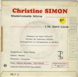 [Pochette de Mademoiselle mme (Christine SIMON) - verso]