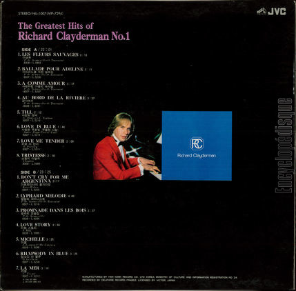 [Pochette de The greatest hits vol. 1 (Richard CLAYDERMAN) - verso]