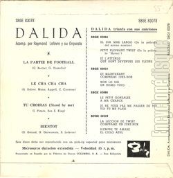 [Pochette de La partie de football (DALIDA) - verso]