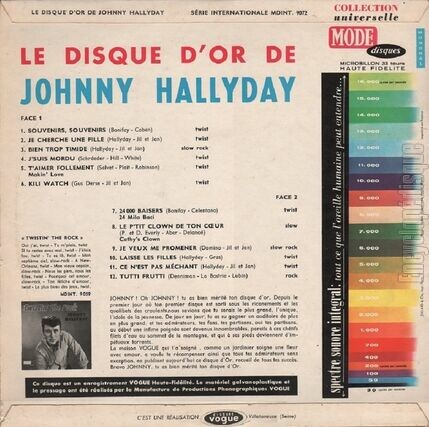 [Pochette de Le disque d’or de Johnny Hallyday (Johnny HALLYDAY) - verso]