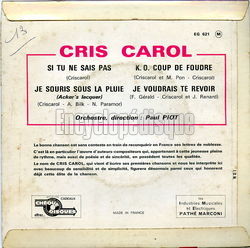 [Pochette de Si tu ne sais pas (Cris CAROL) - verso]