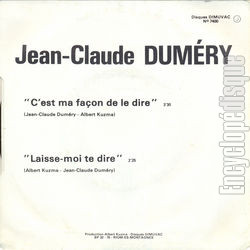 [Pochette de C’est ma faon de le dire (Jean-Claude DUMRY) - verso]