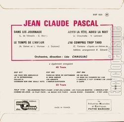 [Pochette de Le temps de l’amour (Jean-Claude PASCAL) - verso]