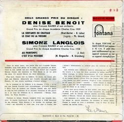 [Pochette de Denise Benoit - Simone Langlois (COMPILATION) - verso]