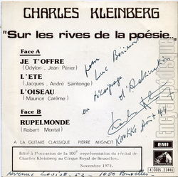 [Pochette de Sur les rives de la posie… (Charles KLEINBERG) - verso]