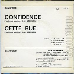 [Pochette de Confidence (Dana LOR) - verso]