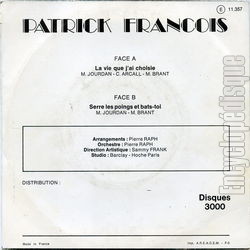 [Pochette de La vie que j’ai choisie (Patrick FRANOIS) - verso]