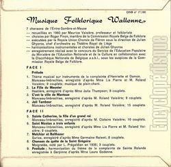 [Pochette de Musique folklorique wallonne (ROYALE UNION CHORALE DE FLRONS) - verso]