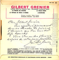 [Pochette de La prire du pauvre (Gilbert GRENIER) - verso]