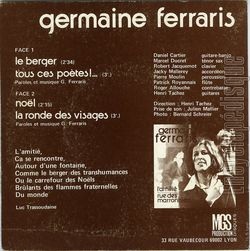 [Pochette de Le berger (Germaine FERRARIS) - verso]