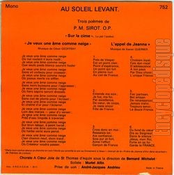 [Pochette de Au soleil levant (CHORALE  CHOEUR JOIE DE ST THOMAS D’AQUIN) - verso]