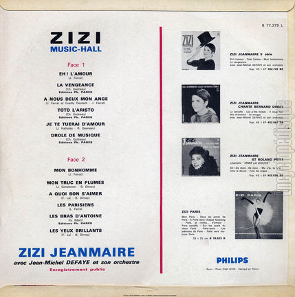 [Pochette de Zizi music-hall (Zizi JEANMAIRE) - verso]