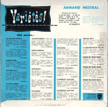 [Pochette de Chansons de toujours 2me srie (Armand MESTRAL) - verso]